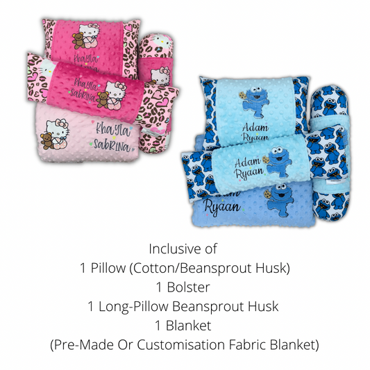 Bedding Set (Pillow, Bolster, Long-Pillow Beansprout Husk & Blanket)